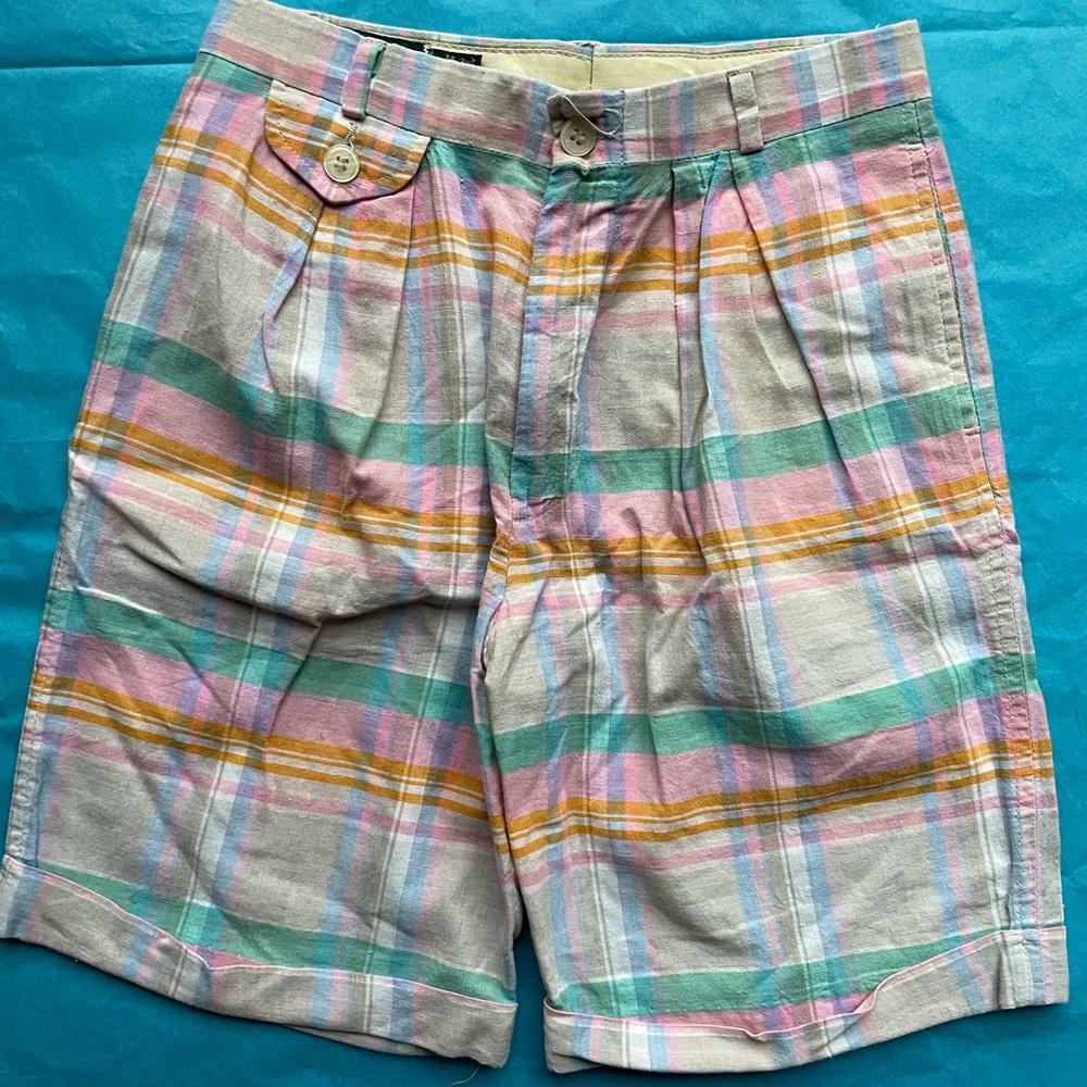 Vintage RALPH LAUREN Bermuda Shorts Girls Plaid 10 100% Cotton Pleated Perfect!